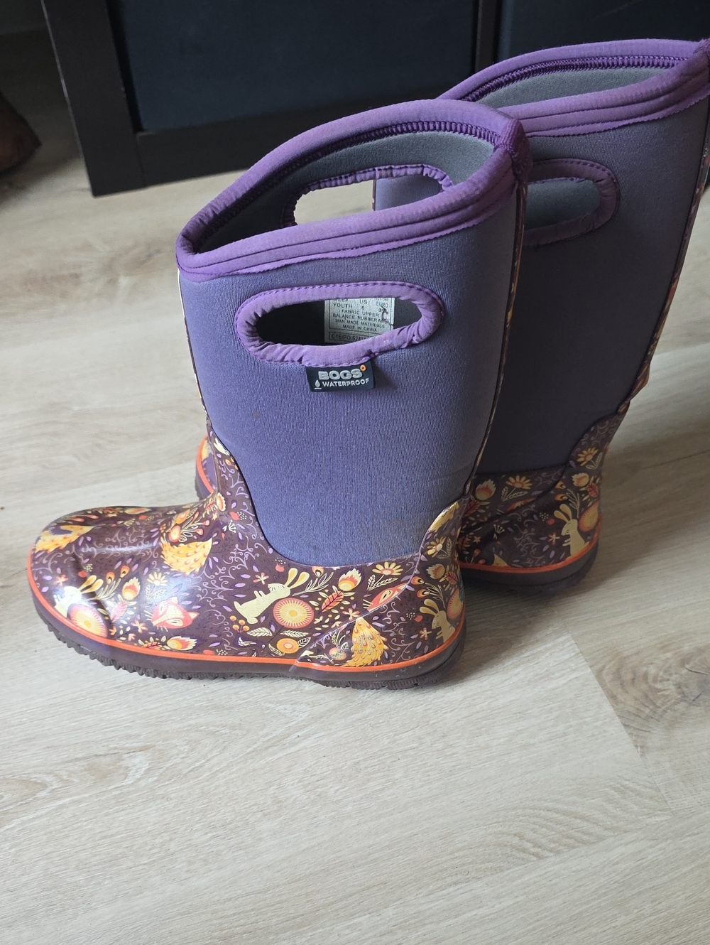Bogs Waterproof Insulated Pull-On Boots Purple Woodland Floral Animal